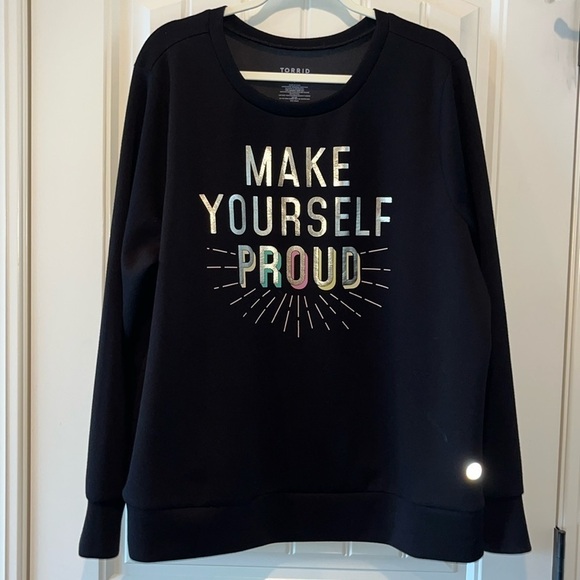 torrid Tops - Torrid Active Cupro Long Sleeve Active Sweatshirt Black Make Yourself proud 3X